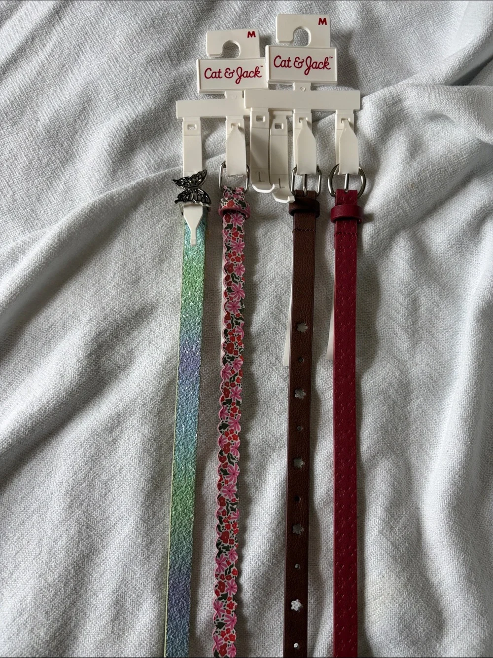 Cat & Jack Girls' Belt Set — Mint Ombre, Pink Floral, Brown, Red